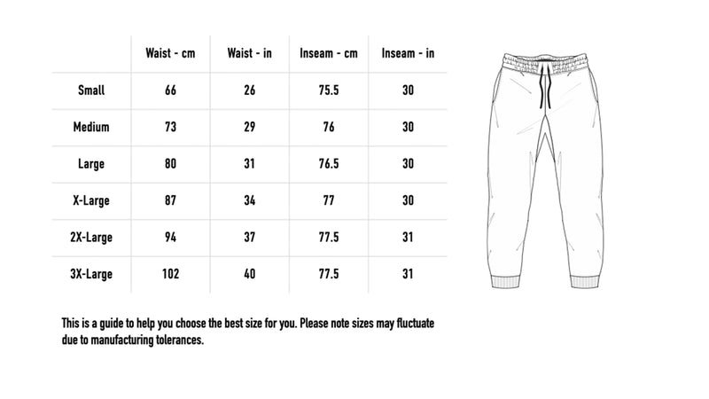 Size chart for Sleep Hell Joggers - Black