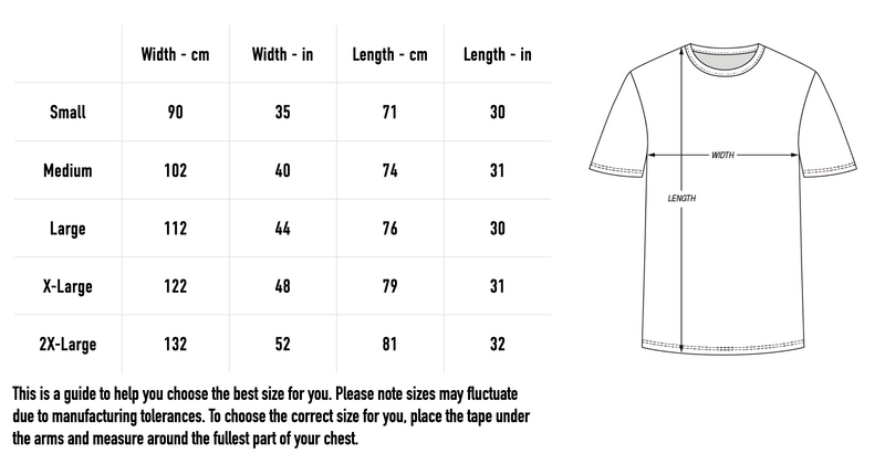 Size chart for Logo Tie Dye Shirt - Silver