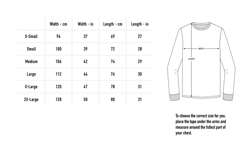 Size chart for 2025 Official Longsleeve - Olive