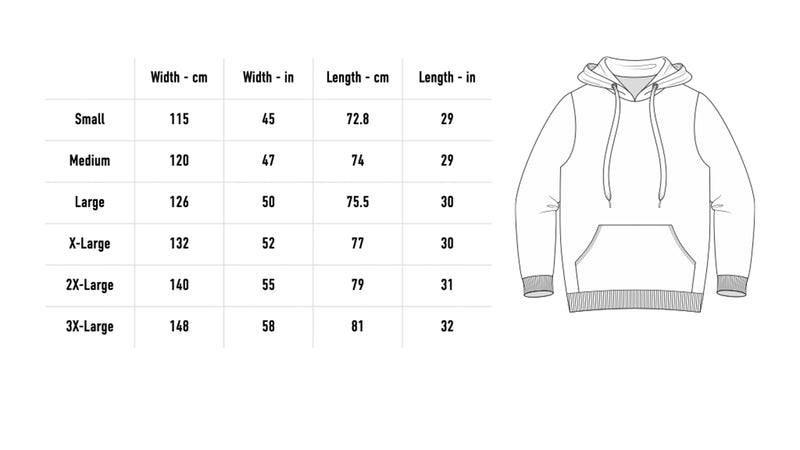 Size chart for 2026 Lineup Hoodie - Ecru