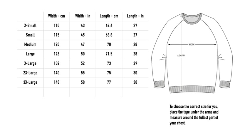 Size chart for 2026 John Baizley Sweatshirt - Black