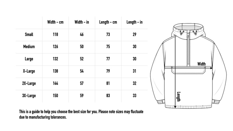 Size chart for ATG Windbreaker - Black