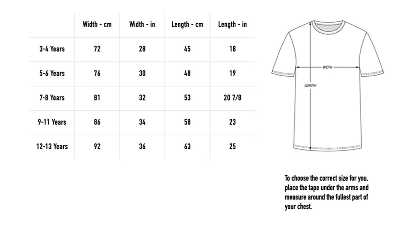 Size chart for 2026 Kids Shirt - Lavender