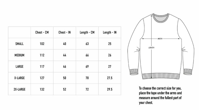 Size chart for John Baizley Sweatshirt - Black