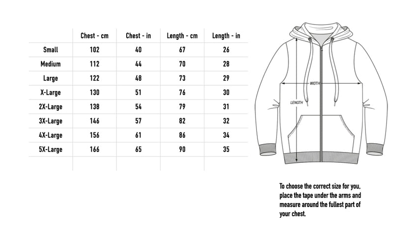 Size chart for Logo Hoodie - Black