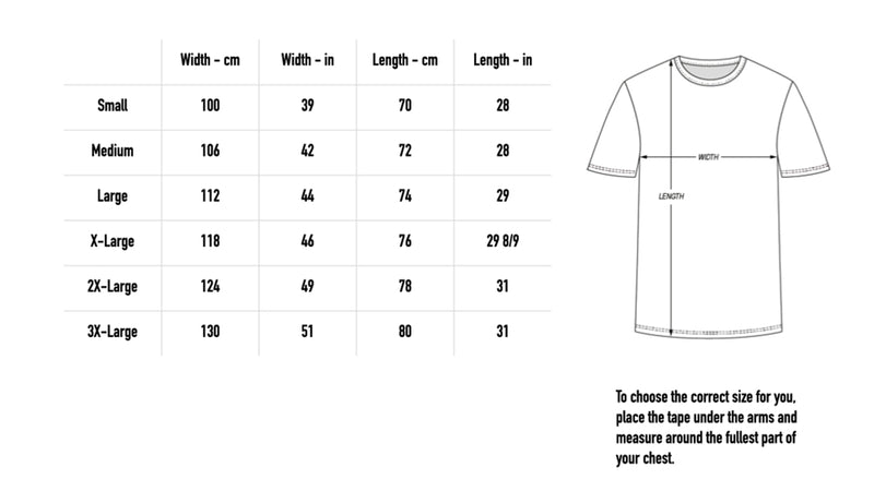Size chart for Sleep Hell Tee - Black